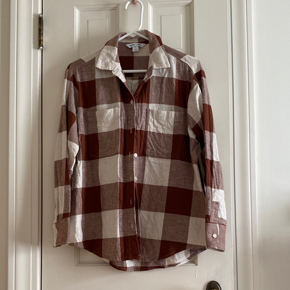 Old Navy Brown Plaid Boyfriend Shirt - Picture 2 of 5